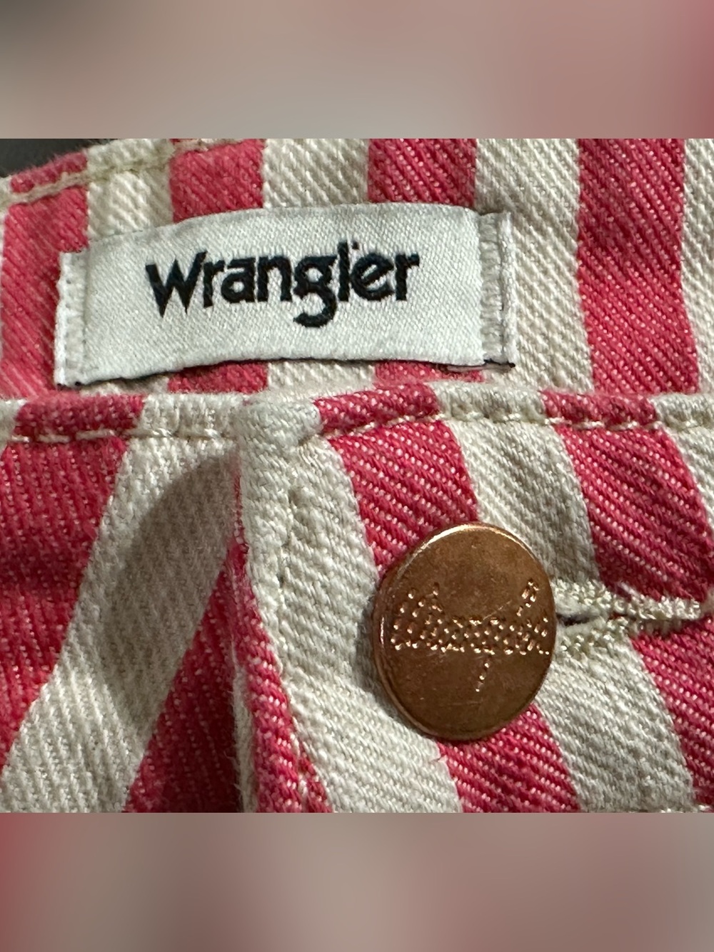 Wrangler Wanderer Pink striped Flare Jeans High Rise size 33 x 30 - Picture 7 of 14
